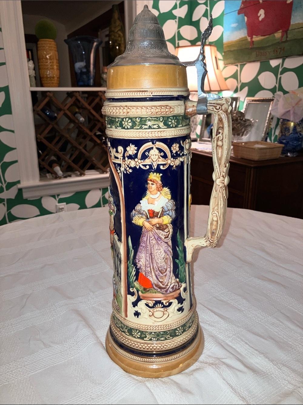 3L Vintage Gerz German Ceramic Beer Stein, 19” H, 6-1/4” Dia.
